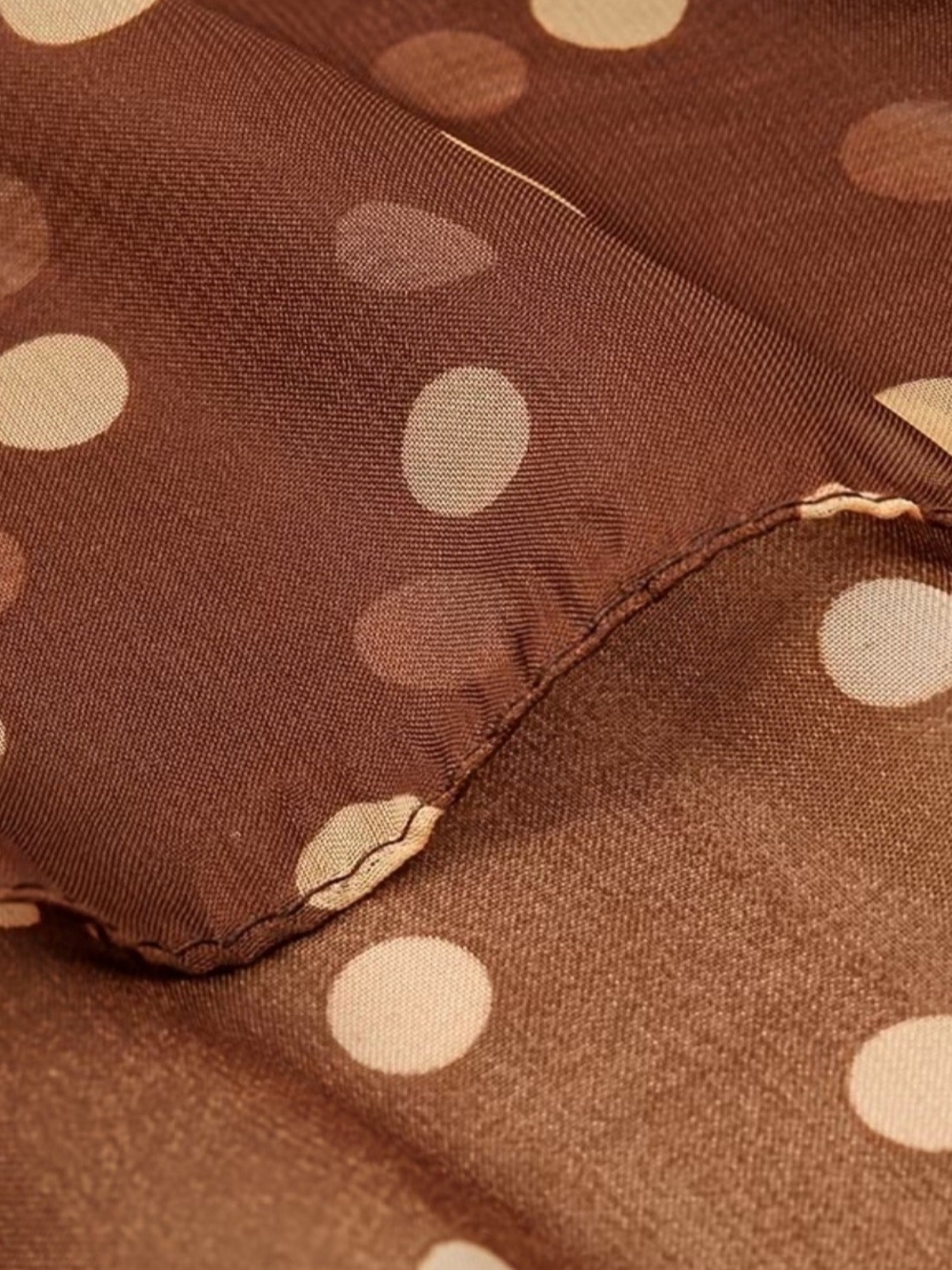Elegant Brown Polka Dot Chiffon Scarf - Picture 2 of 5